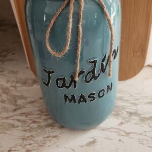 One Blue Mason Jar with Rope Accent, One White